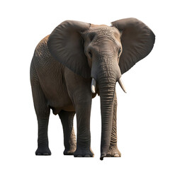 Obraz premium African elephant standing side view, majestic wildlife animal portrait, grey nature, transparent background