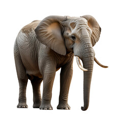 Fototapeta premium African elephant standing side view, majestic wildlife animal portrait, grey nature, transparent background