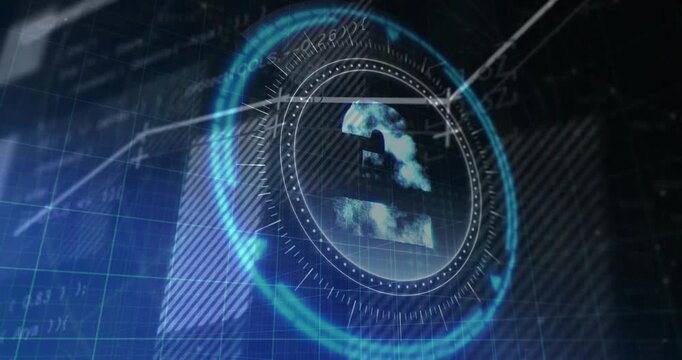 Glowing HUD dial launching forming smoky numeral rotating then reforming while graph syncing for IT