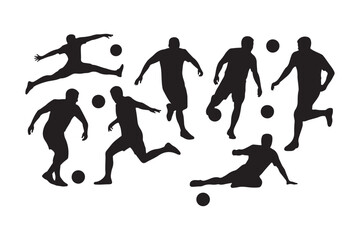 Fototapeta premium Dynamic black silhouettes of rugby players running kicking and passing with oval shaped balls