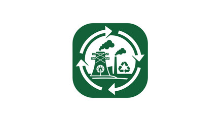 Fototapeta premium Recycling symbol with industrial factory illustration inside.