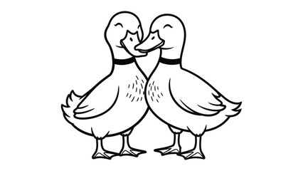 Duet of Ducks: A whimsical duo of ducks stands side-by-side in a charming line art illustration, bringing a touch of playful innocence. © Nadim