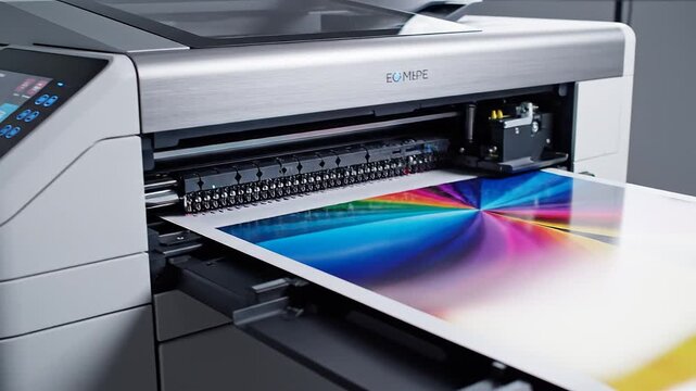 Large format printer printing colorful paper.