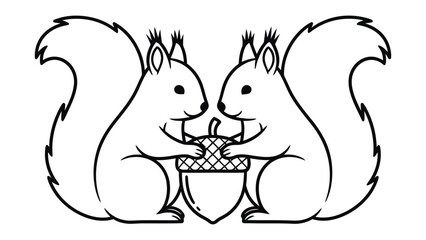 Squirrels' Symbiosis: Two squirrels come together, their interaction captured. Holding a common acorn to express the value of unity and collaboration. The image highlights connection. © hafs121