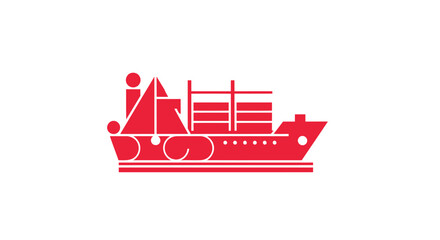 Naklejka premium Red Cargo Ship Silhouette with Containers and Crane.