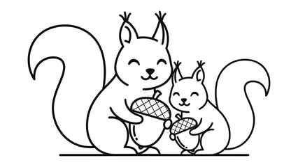 Squirrels with Acorns: Two adorable squirrels, in a heartwarming embrace, clutch acorns, symbolizing the beauty of nature's simple gifts and the bond of companionship.