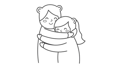Obraz premium Tender Embrace: A heartwarming illustration of two individuals sharing a tender hug, conveying warmth, comfort, and love through simple, clean lines and joyful expressions.