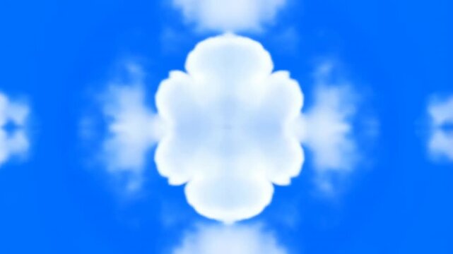 Abstract kaleidoscopic cloud patterns against a vibrant blue sky. Represents tranquility, creativity, and the beauty of nature's formations