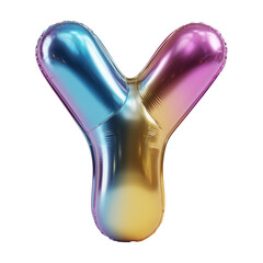 Fototapeta premium Multicolor metallic inflated balloon letter Y shown in glossy style isolated on white background, celebration and festive concept