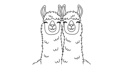 Fototapeta premium Llama Duo's Delight: A charming artistic rendering of two friendly llamas, their gentle smiles radiating warmth and companionship. 