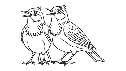 Obraz premium Birds Singing: A sketch capturing two birds with open beaks, harmonizing in song against a clean backdrop, creating a simple yet charming scene.