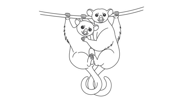 Sugar Gliders' Embrace: An adorable illustration captures the loving bond between two sugar gliders, nestled together on a branch, their eyes filled with warmth and affection.