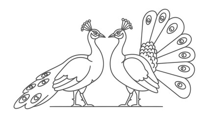 Fototapeta premium Peacock's graceful presence:Two elegant peacock with outstretched tails, forming an aesthetically pleasing illustration. 
