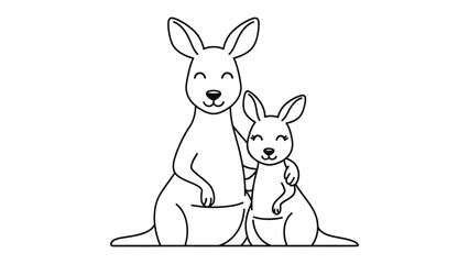Mother Kangaroo and Joey: A heartwarming monochrome illustration of a mother kangaroo tenderly embracing her joey, capturing the tender bond of family and the essence of maternal love. © mahmuda428