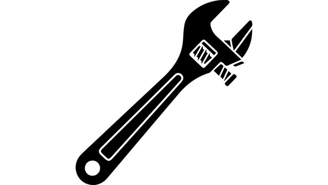 Black adjustable wrench silhouette icon vector illustration, simple monochrome spanner tool symbol for repair service, construction, maintenance and DIY