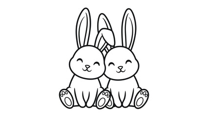 Fototapeta premium Cuteness Overload: Two adorable cartoon bunnies with big ears sit side by side, radiating joy and affection. perfect for a children's book or Easter card. 
