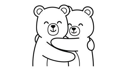 Fototapeta premium Two cute bears hugging each other. The bears are smiling. The image is a simple line drawing.