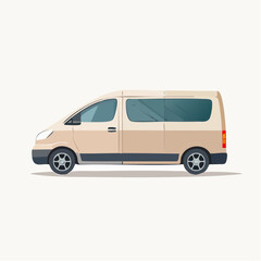Beige and white minivan parked on a plain white background, suitable for transport themes