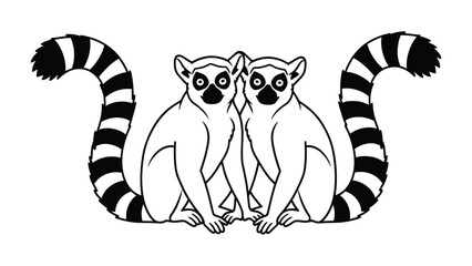 Lemur Siblings: An illustration of two lemurs with striped tails, characterized by their striking black and white features, sit side by side. © mstmahmuda