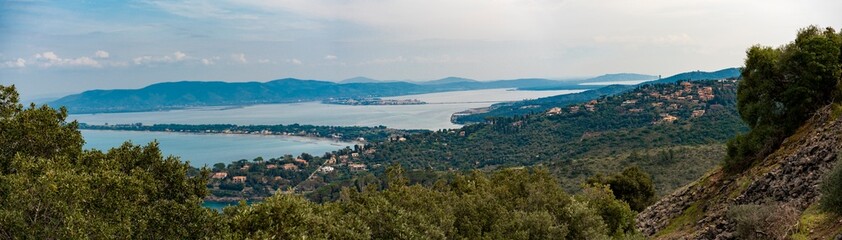 Fototapeta premium Italy Tuscany Maremma Argentario Porto Santo Stefano and Porto Ercole Pozzarello Orbetello Fort panoramic fisheye view