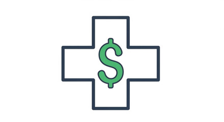 Obraz premium Medical care cost concept with green dollar sign in cross symbol on white background