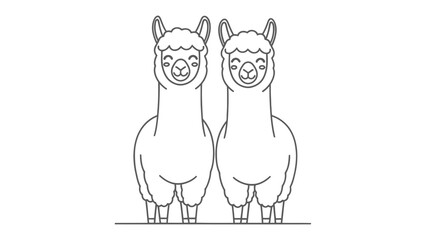 Adorable Alpaca Duo: A charming illustration depicts two friendly alpacas, standing side-by-side, radiating warmth and friendliness, with detailed line art, simplicity, and delightful character. © Ajhar234