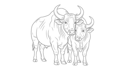 Fototapeta premium Gentle Guardians: A mother and calf bull tenderly share an intimate moment, their bond of affection evident. Embracing the essence of family.