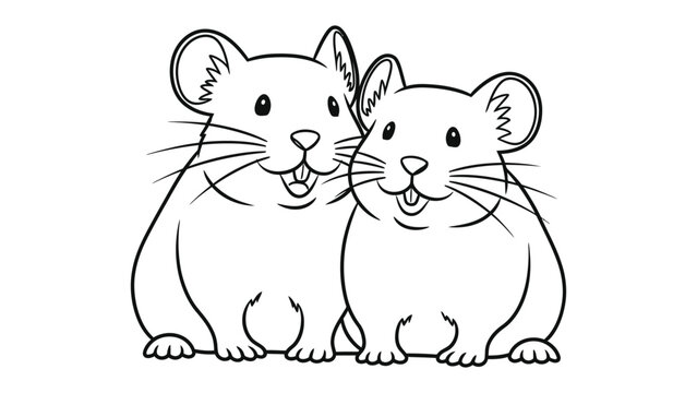 Hamster Buddies Coloring Page: Line art illustration of two cute hamsters side-by-side, perfect for a coloring page project for kids and adults.