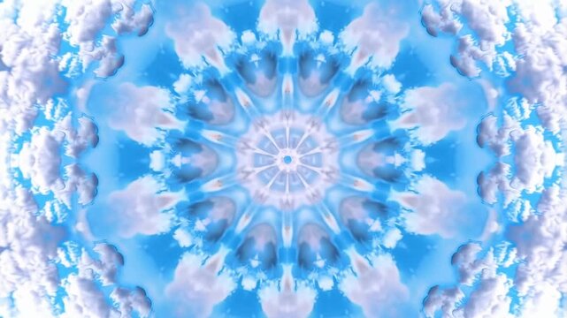 Kaleidoscopic cloud patterns in vibrant blue sky. Visual representation of tranquility and nature's beauty through abstract design