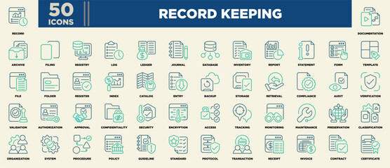 Record Keeping Icon Sheet Line Color