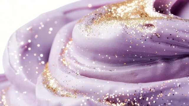 Watch as a swirl of glitter is mixed into soft material, creating a blend of colors and shapes. The process involves smooth movements that bring the glitter to life