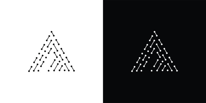 The letter 'A' logo design is formed from dots and lines that are connected to each other.