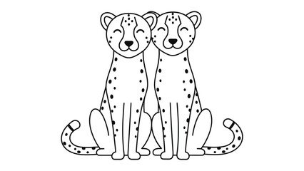 Cheetah Duo: Twin cheetah in playful monochrome illustration sit side-by-side, their charming, serene faces conveying a delightful animal encounter. © Ajhar234