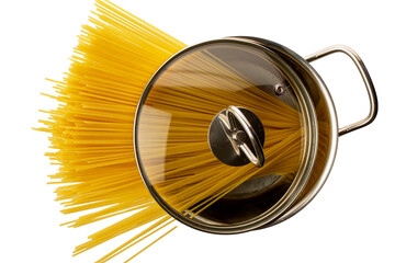 Uncooked spaghetti isolated on white background, close-up.