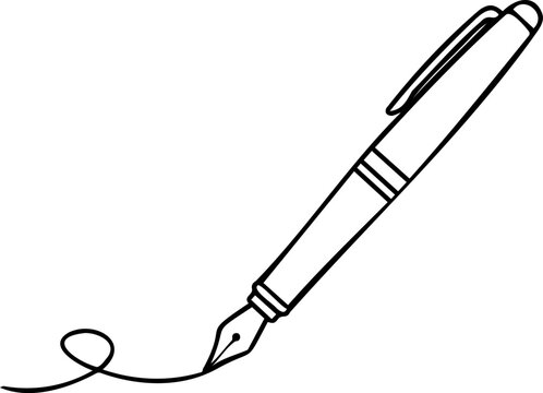 Signature Pen Line Art Icon, Business Contract Agreement and Hand Drawn Autograph Illustration