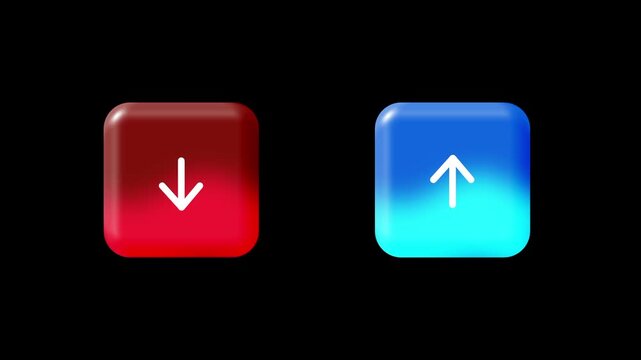 Two square buttons with rounded corners show a red down arrow and a blue up arrow representing a simple interface for navigation or adjustments