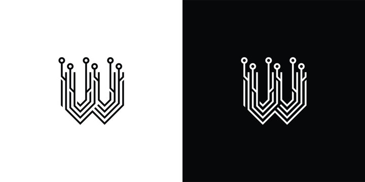 Digital Circuit W Letter Logo