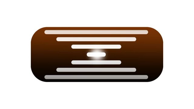 Horizontal white lines of varying widths are stacked to create a centered abstract waveform effect on a dark brown gradient rectangular background