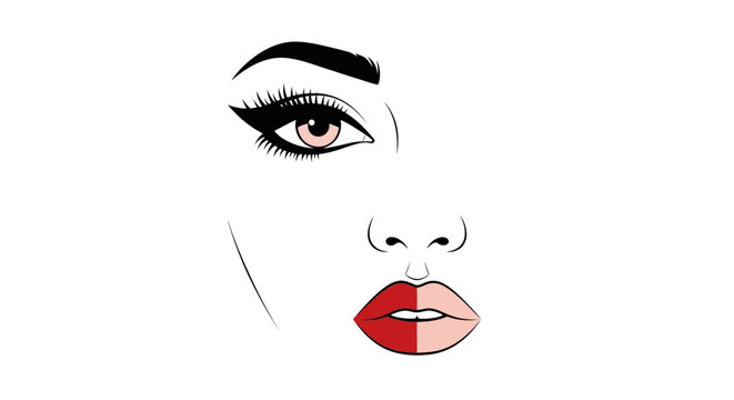 Woman Face Partial Makeup.