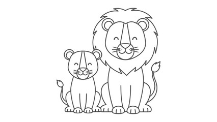 Fototapeta premium Lion Family: A charming illustration portrays a proud lion with his cub, exuding warmth and tenderness. A celebration of family, the image uses simple lines to depict the love.