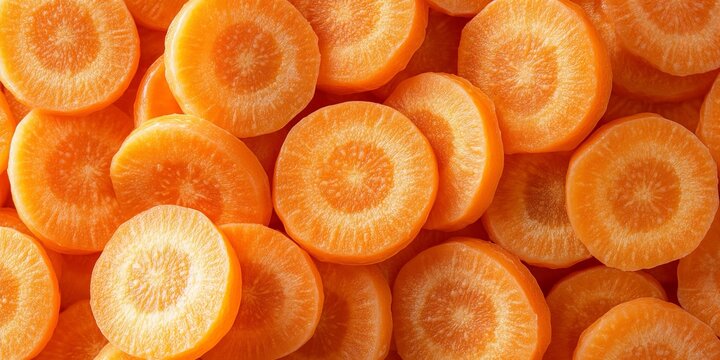 Vibrant carrot slices arranged in a seamless flatlay, showcasing colorful concentric rings.