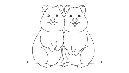 Fototapeta premium Quokka Couple Illustration: Two quokkas, renowned for their charming smiles and sociable nature, stand side by side, showcasing their delightful personalities in a simple illustration.