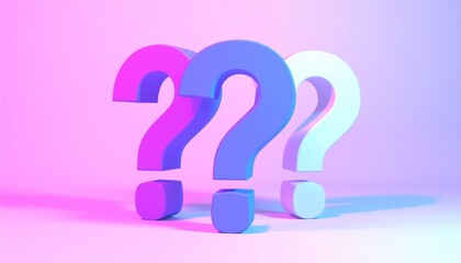 "Three luminous question marks rising against gradient hues, embodying curiosity, uncertainty, and the search for answers&mdash;an evocative portrayal of inquiry, wonder, and intellectual exploration."