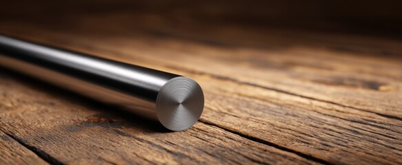 Fototapeta premium A metal rod rests like a sleepy serpent on a wooden surface basking in natural lighting