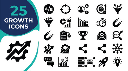 Fototapeta premium A collection of 25 growth-related icons representing business and marketing concepts.
