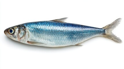 Obraz premium Fresh herring on a white background, whole fish with gleaming silver scales