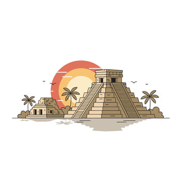 Ancient Mayan Pyramid Structure Illustration.