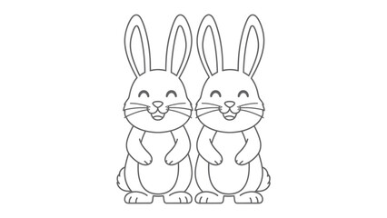 Obraz premium Rabbit Duo: A charming duo of cartoon rabbits standing side by side, their cheerful expressions and simplistic design create a sense of innocent delight. 