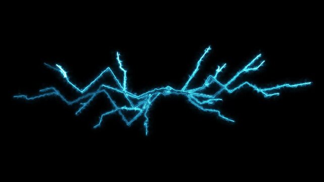 Abstract blue neon glowing energy zigzag lightning motion graphic animation on black background 4k