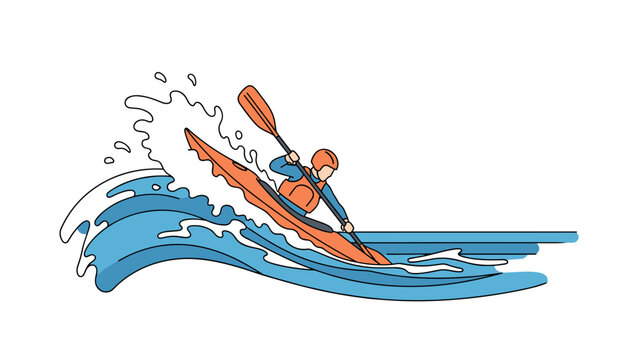 Dynamic kayaking adventure: linear art of a paddler conquering waves